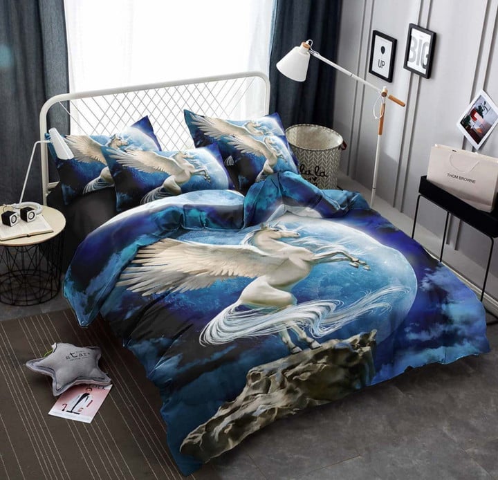 Unicorn Cotton Bed Sheets Spread Comforter Duvet Cover Bedding Set IYJS