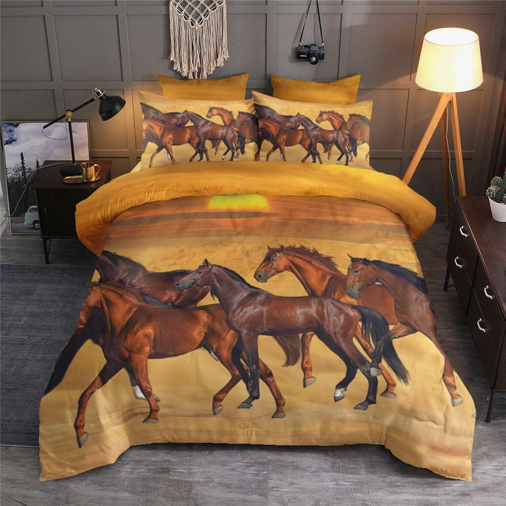 Horse Cotton Bed Sheets Spread Comforter Duvet Cover Bedding Set IYV