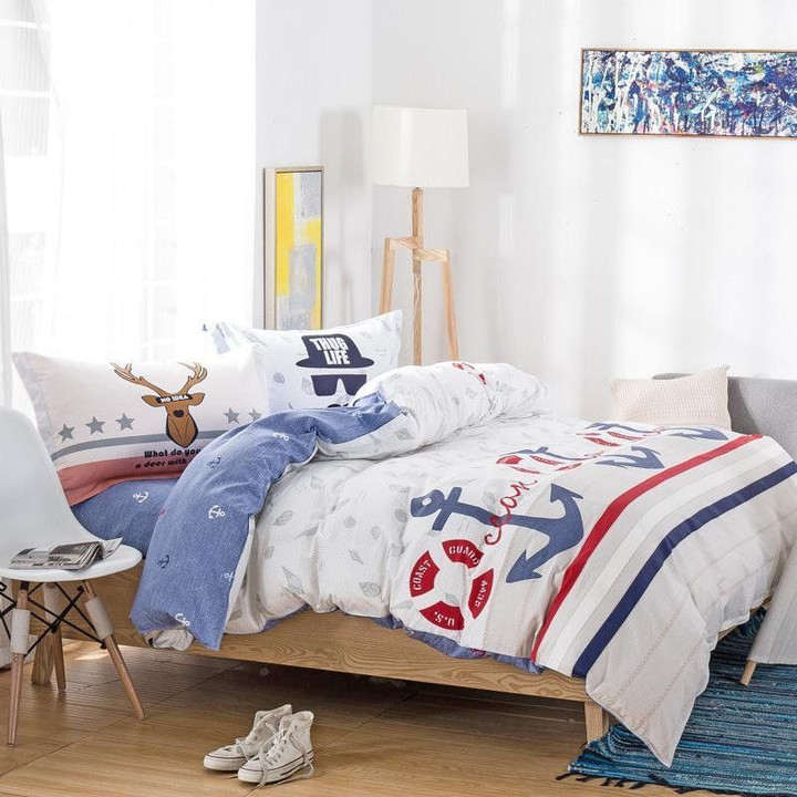 White Red And Blue Stripe And Polka Dots Print Nautical CLA1210504B Bedding Sets
