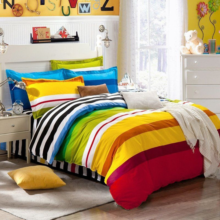 Yellow Blue And Red Colorful Rainbow Stripes Traditional And Vogue Simply Chic CLA1210508B Bedding Sets