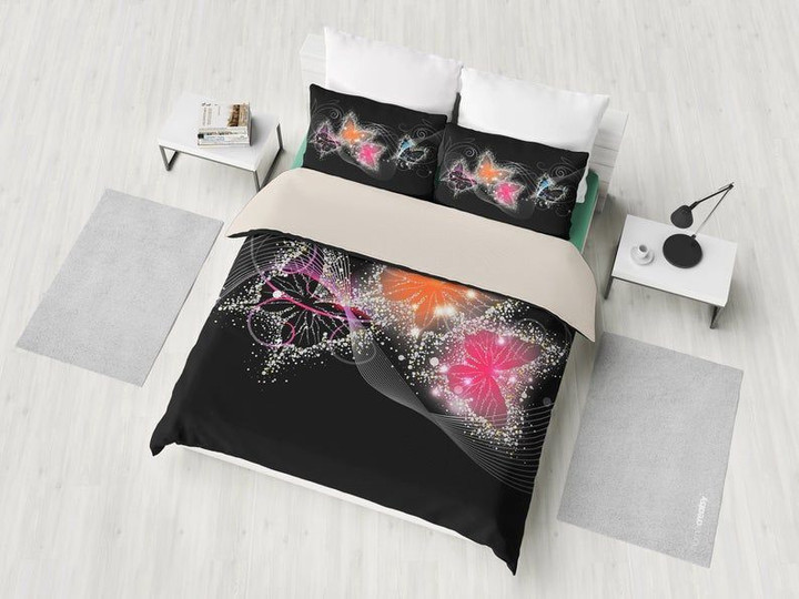 Sparkle Colorful Pink Butterflies Black CLH1010371B Bedding Sets