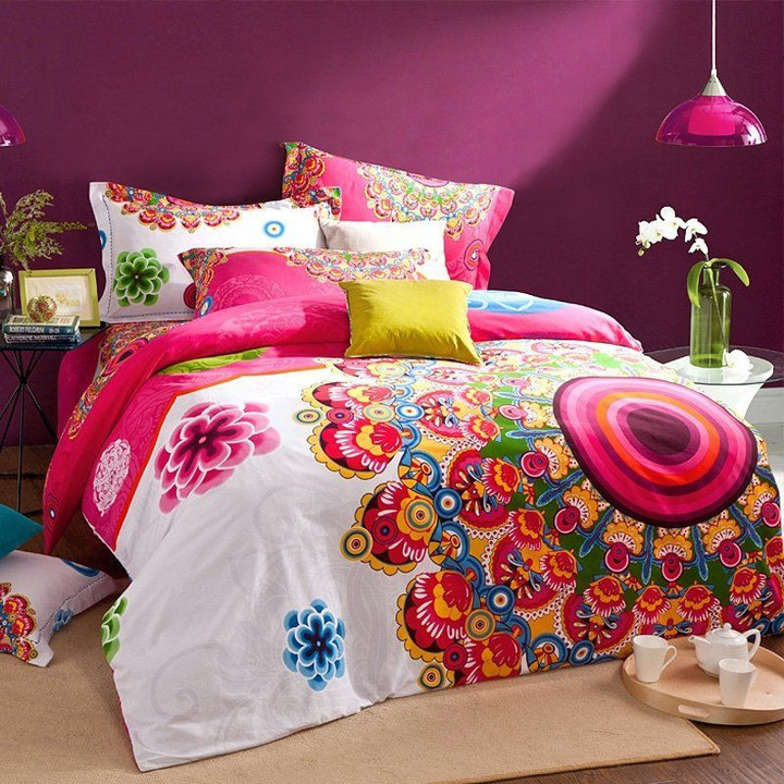 Pink White And Orange Bright Colorful A Peacock In His Pride Exotic Tribal CLA1210379B Bedding Sets