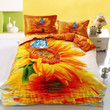 Orange White And Green Sunflower Print With Blue Butterfly Bedding Set IYSL