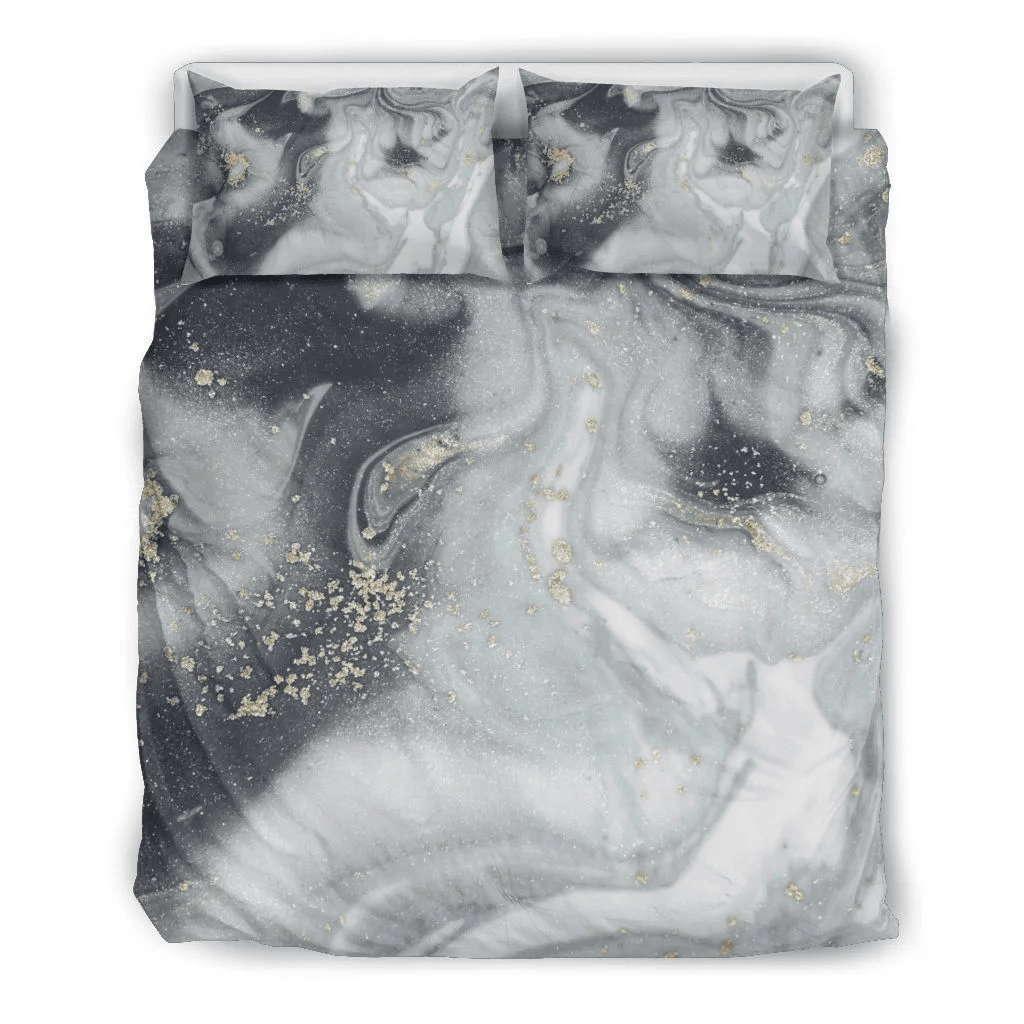 Grey Gold Liquid Marble Bedding Set