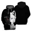Black And White Wolf - 3D All Over Printed Hoodie