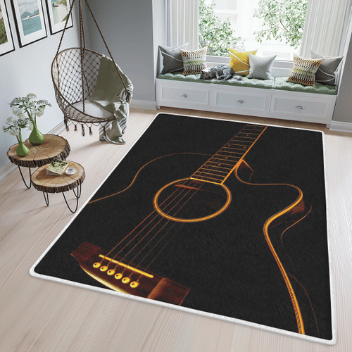 Woonistore  Black and Gold Guitar Area Rug W030941