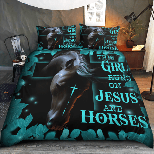 Woonistore  This girl runs on jesus and horses Bedding Set W0309159 Bedroom Decor