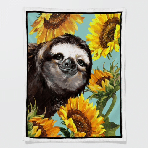 Woonistore  Sloth Sunflower Sherpa Blanket W2609162