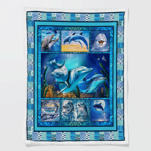 Woonistore  Blue Dolphin Sherpa Blanket W2609166