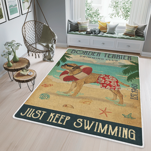 Woonistore  Border Terrier Swimming Club Just Keep Swimming Area Rug, Rectangle Rug WN08022237