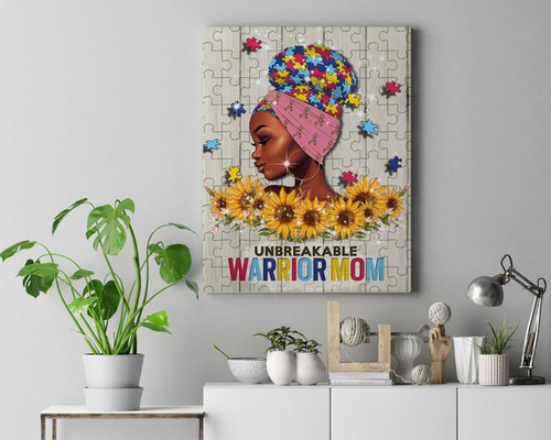 Autism Awareness Autism Unbreakable Warrior Mom Sunflowers Puzzle Wall Art Print Decor Canvas Art Gift For Mom Gift For Dad Birthday Gift