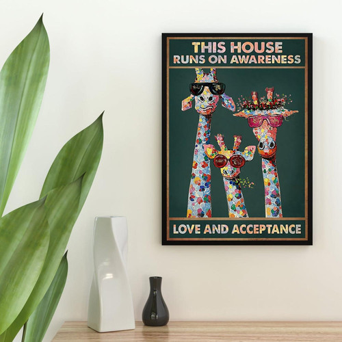 Autism Awareness Love And Acceptance Autism Giraffe Wall Art Print Decor Canvas Art Gift For Mom Gift For Dad Birthday Gift