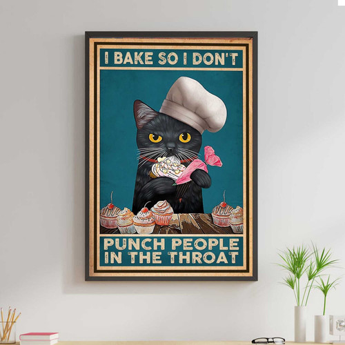 I Bake So I Don T Punch People In The Throat Black Cat Canvas Art Baking Canvas Art Bakery Decor Cat Baker Canvas Art Cat Lover Gift Unframed Canvas Art