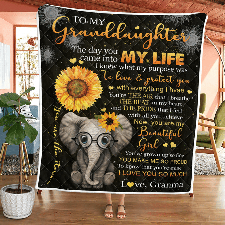 To My Granddaughter, Sunflower Elephant Quilt WQ080322163