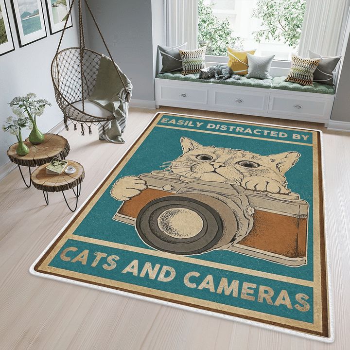 Woonistore  Easily Distracted By Cats And Cameras Area Rug, Rectangle Rug WN11032226