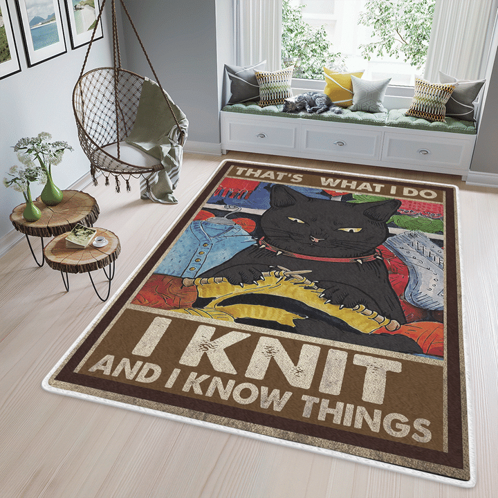 Woonistore  That’s What I Do I Knit And I Know Things - Cat Knitting Vintage Area Rug, Rectangle Rug WN11032278