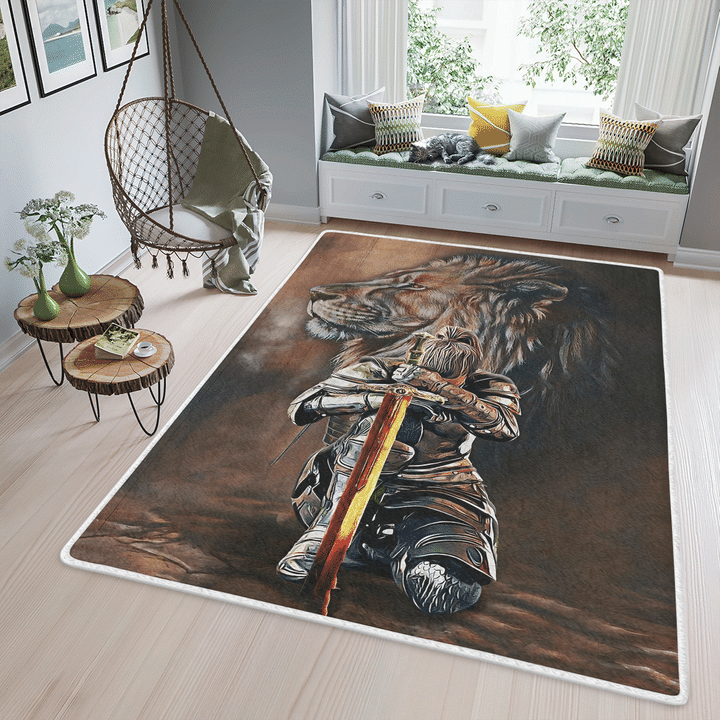 Woonistore  Lion Templer Knight Girl Area Rug, Rectangle Rug WN15032212