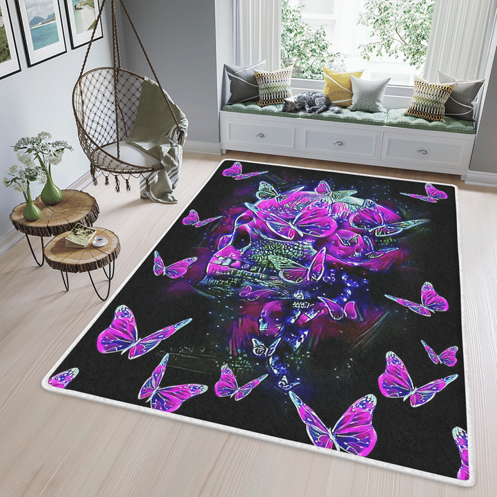 Woonistore  Butterfly Skull Area Rug, Rectangle Rug WN21032223