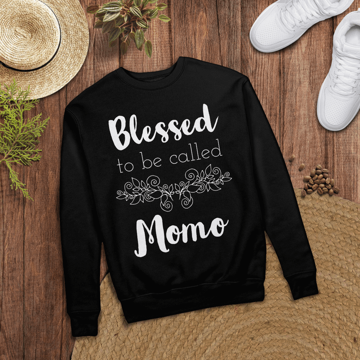 Woonistore - Blessed To Be Called Momo White Text Mothers Day Gift Premium T-Shirt