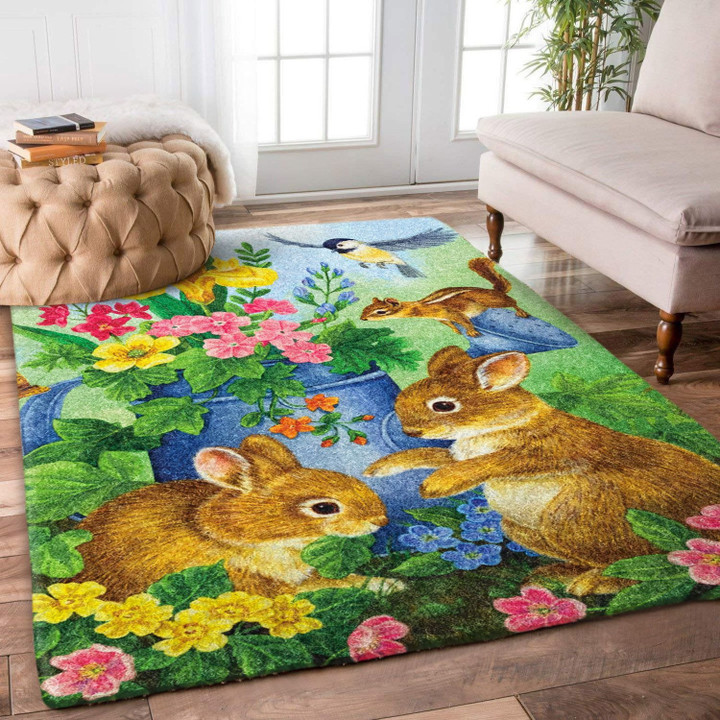 Rabbits Squirrel And Flowers TG1601269R Rug