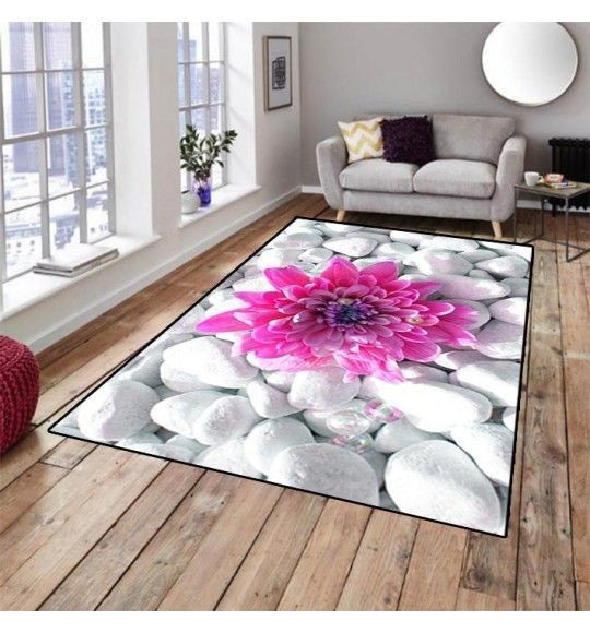 White Pebble Stones On Pink Flowers Floral CLA17120438R Rug