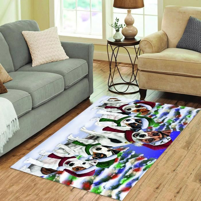 Jack Russell Dogs Christmas Family Portrait In Holiday Scenic Background Area Rug CLA20120326R Rug