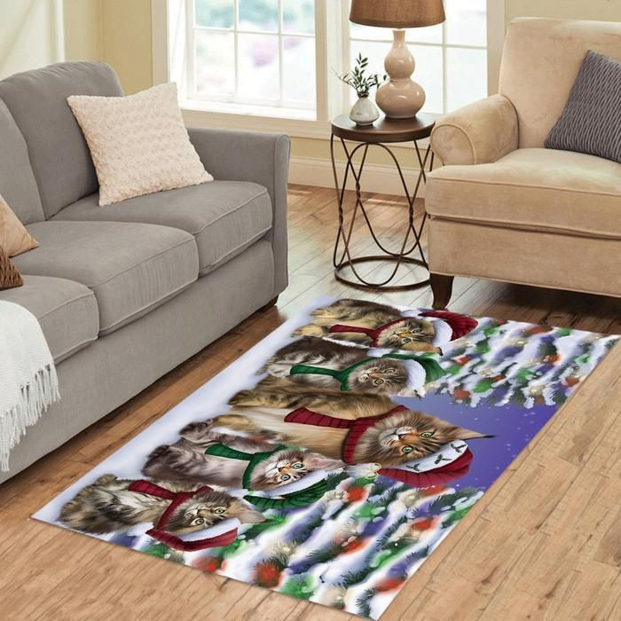 Maine Coon Cats Christmas Family Portrait In Holiday Scenic Background Area Rug CLA20120212R Rug