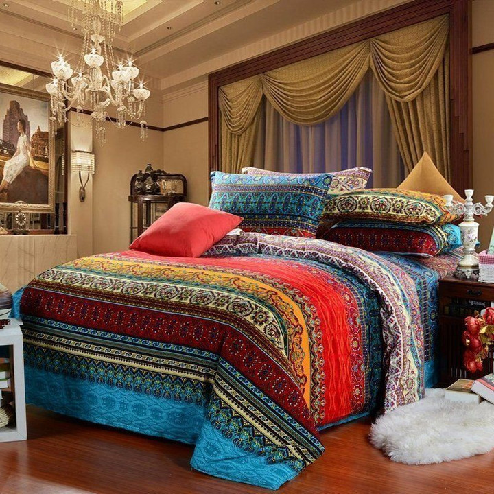 Vintage Boho Twin Queen King Cotton Bed Sheets Spread Comforter Duet Cover Bedding Set IYA