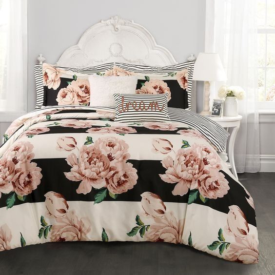 Rose Cotton Bed Sheets Spread Comforter Duvet Cover Bedding Set IYI