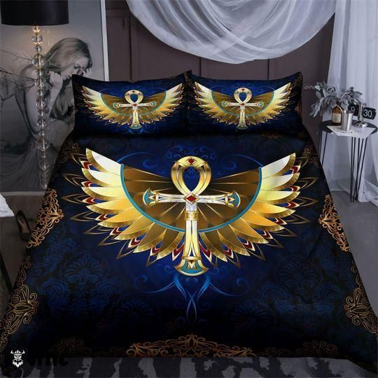 Ankh Egypt Symbol Dark Navy Polyester Queen Bedding Set XXMK