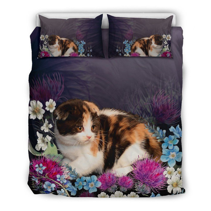 Scottish Fold Cute Cat With Thistle Bedding Set JJIIP