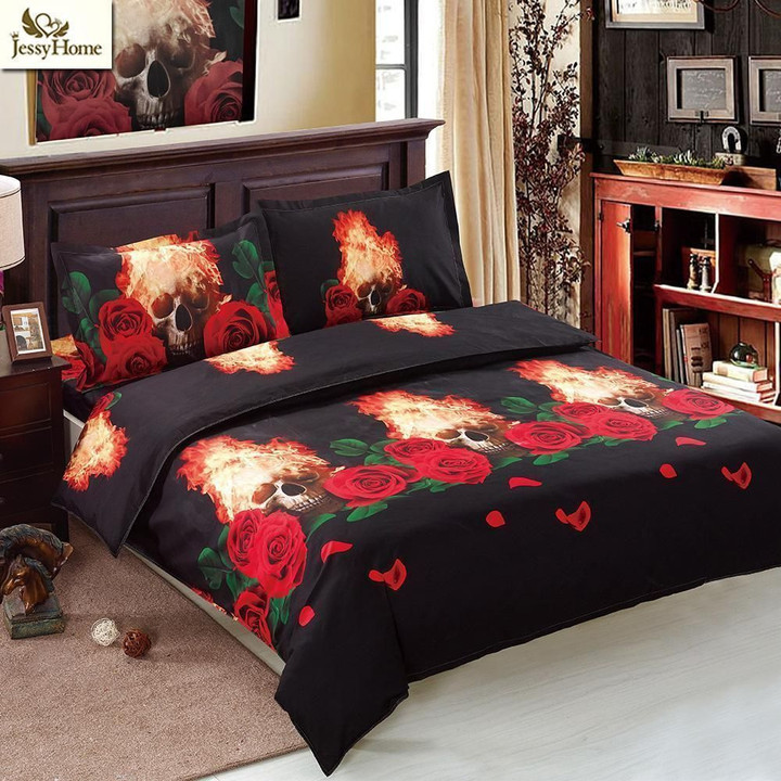 Fire Skull With Rose CLH0611021B Bedding Sets