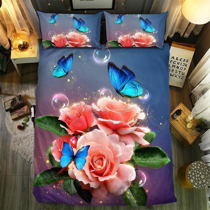 Glowing Pink Rose And Butterfly CL09100151MDB Bedding Sets