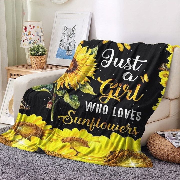 Sunflower Warm And Cozy Fleece Blanket, Helianthus Bed Throw Blanket, Just A Girl Who Loves Sunflower Fleece Blanket, Gifts for Sunflower