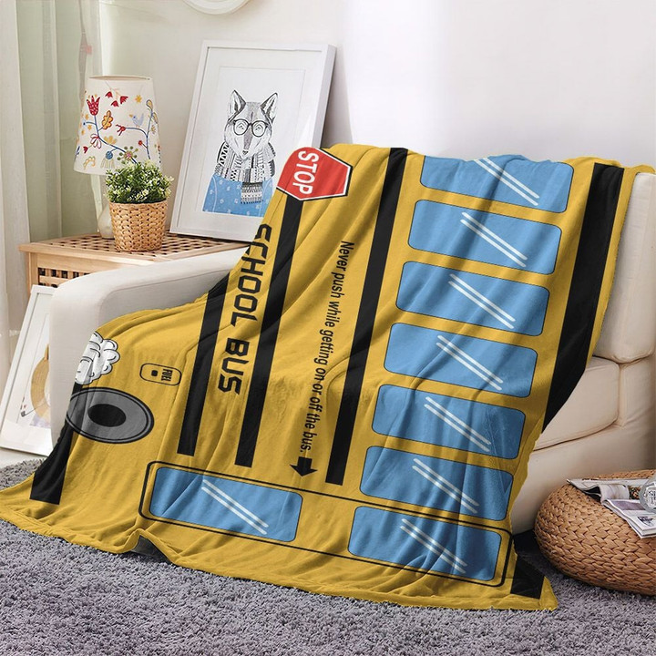 Hippie Bus Bed Throw Blanket, Gift For Bus Driver Sofa Throw Fleece Blanket, School Bus Fleece Blanket, Gifts for School