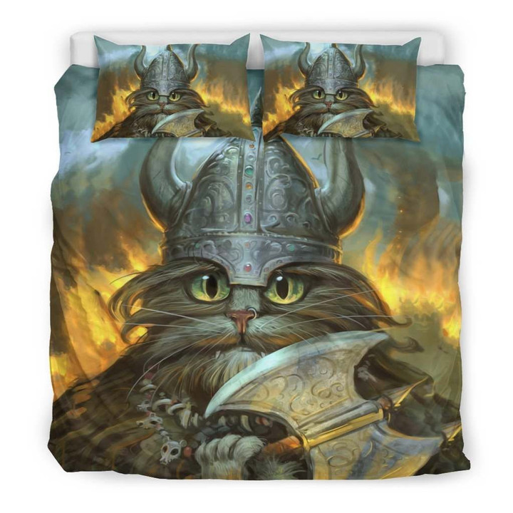 Viking Cat Bedding Set, Freyaâ€™s Cat Duvet Cover And Pillow Case K5