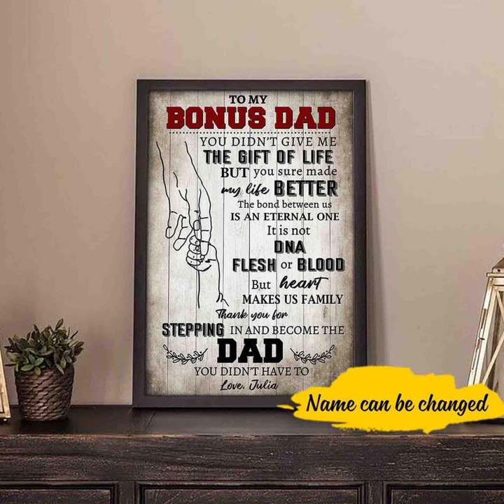 Personalized Fathers Day Gift Gift For Step Father To My Bonus Dad Meaningful Quote Canvas Art Thank You Dad Father S Day Gift For Stepdad