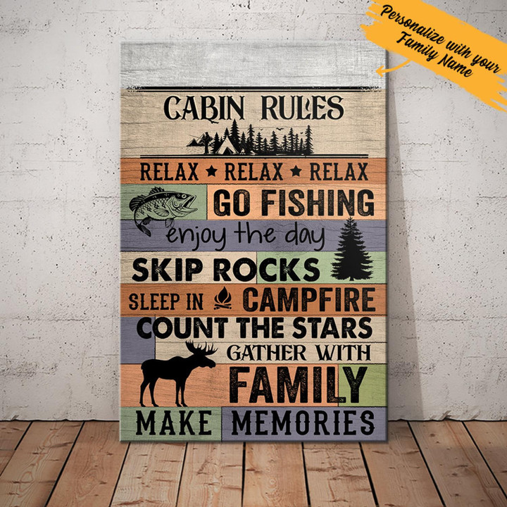 Personalized Name Cabin Rules Lakes Canvas Wall Art Canvas Art Anniversary Birthday Christmas Housewarming Gift Home Decor