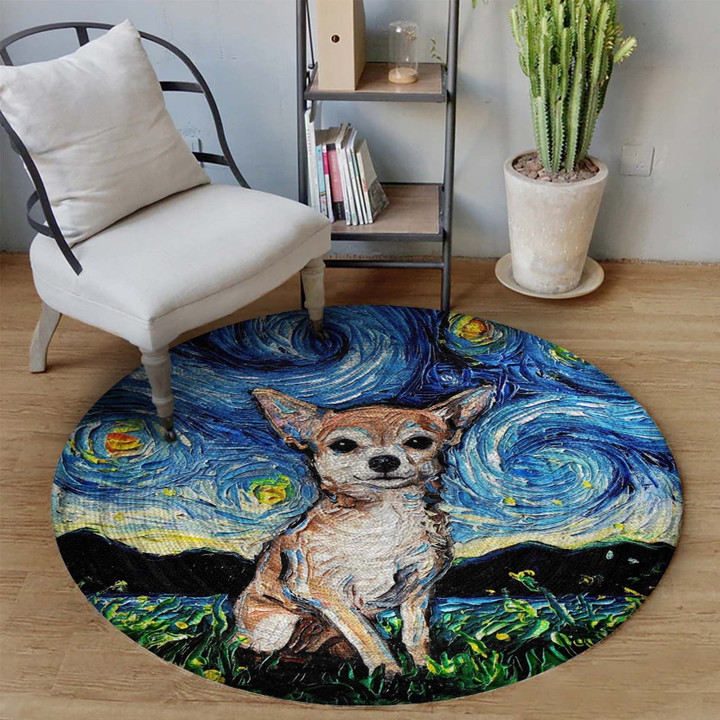 Chihuahua Canvas V1 Water Round Rug
