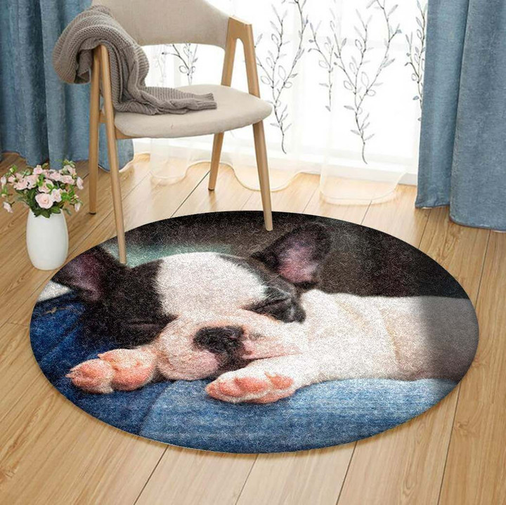 Bulldog Sleeping Round Rug