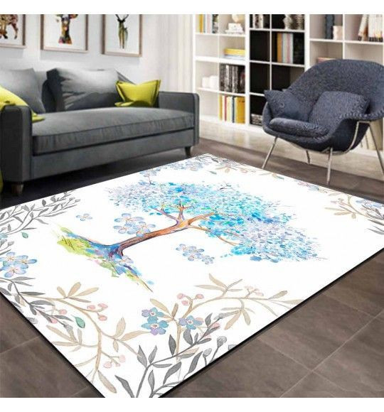 Blue Trees Flowers Floral CLA17121366R Rug