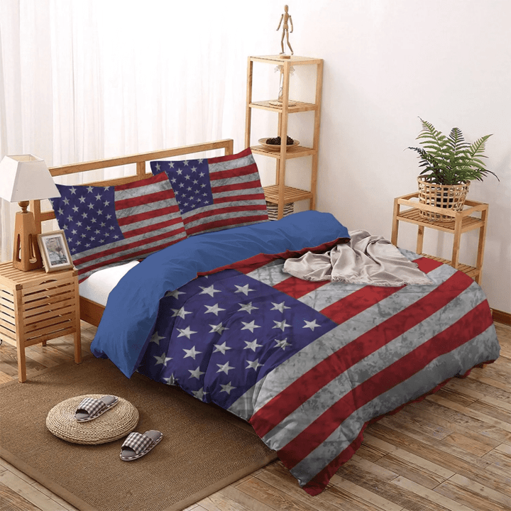 Patriotic Patchwork King Size Bedding Set, Patriotic Queen Size Bedding Set, Grunge American Flag Patriotic Bedding Set, Gifts for Patriotic
