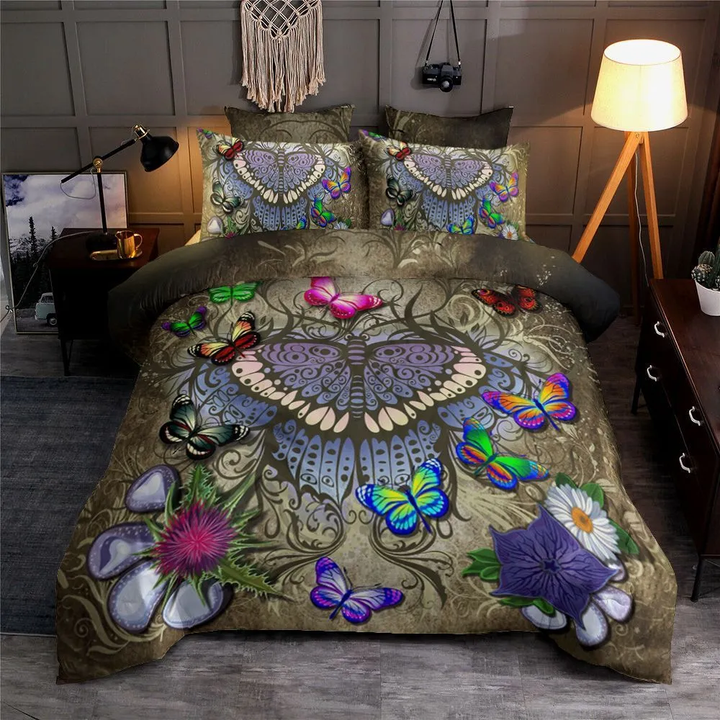 Butterfly Cotton Bed Sheets Spread Comforter Duvet Cover Bedding Set