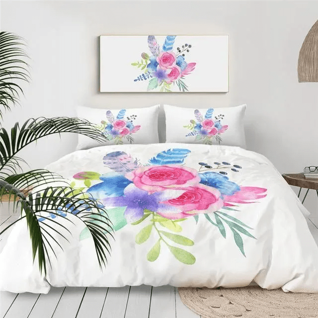 Watercolor Pink Floral Bedding Set