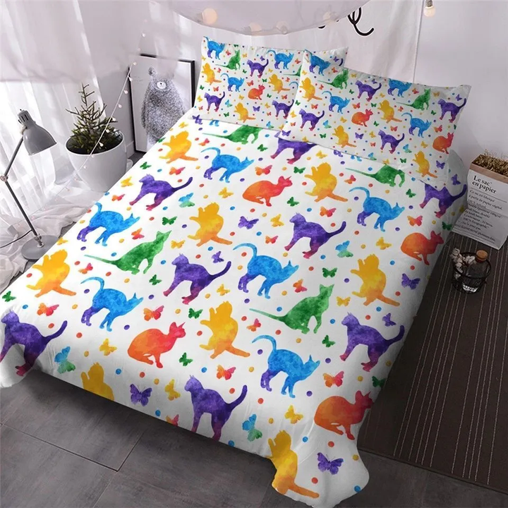 Watercolor Rainbow Cats Bedding Set