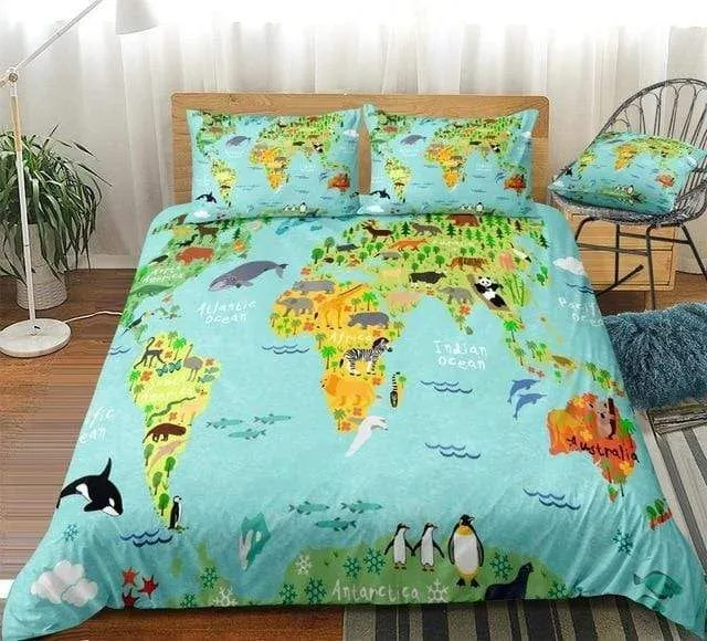 World Animal Map Bedding Set