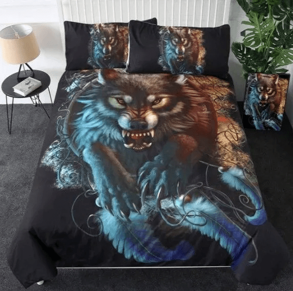 Running Wolf Art Black Bedding Set