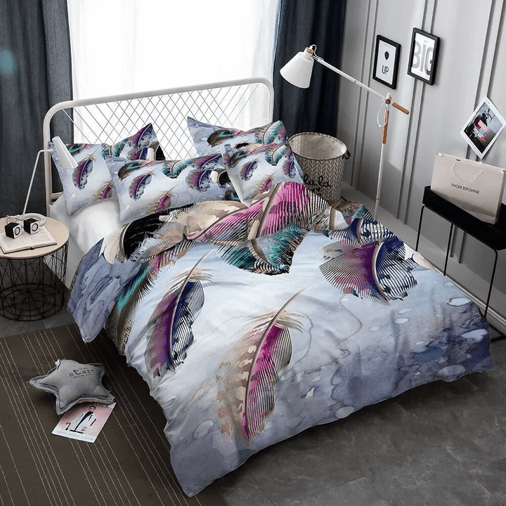 Colorful Feather Bohemian Bedding Set