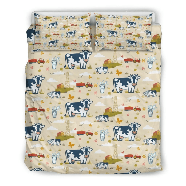 Cartoon Dairy Cow Farm Bedding Set