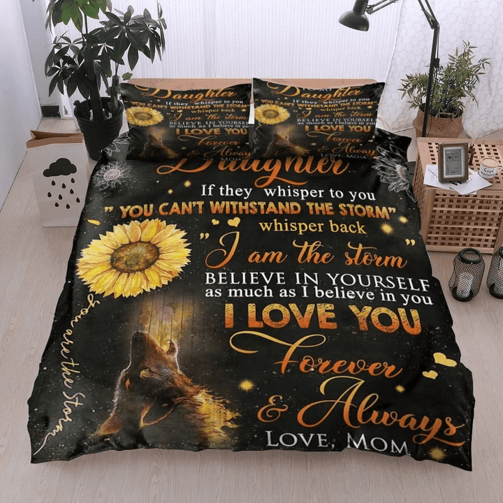 To My Daughter Wolf Sunflower Bedding Set